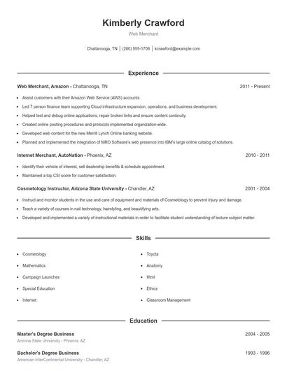 Web Merchant Resume
