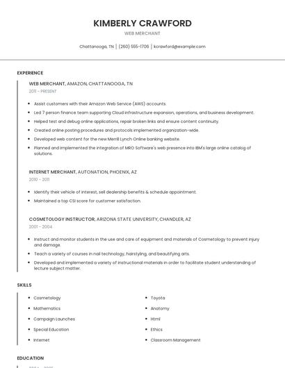 Web Merchant Resume