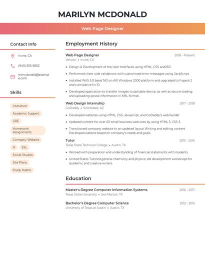 Web Page Designer Resume