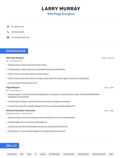 Web Page Designer Resume