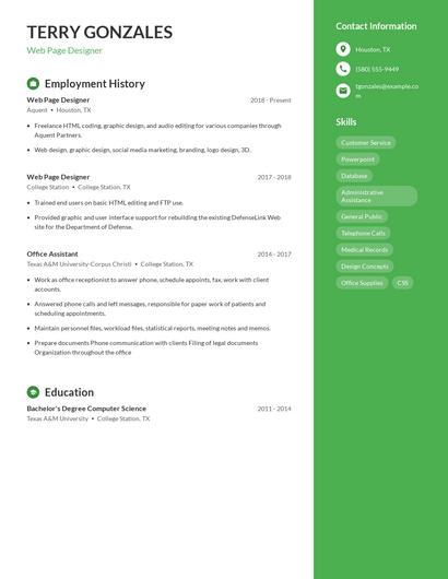 Web Page Designer Resume