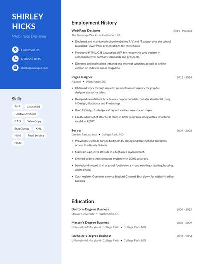 Web Page Designer Resume