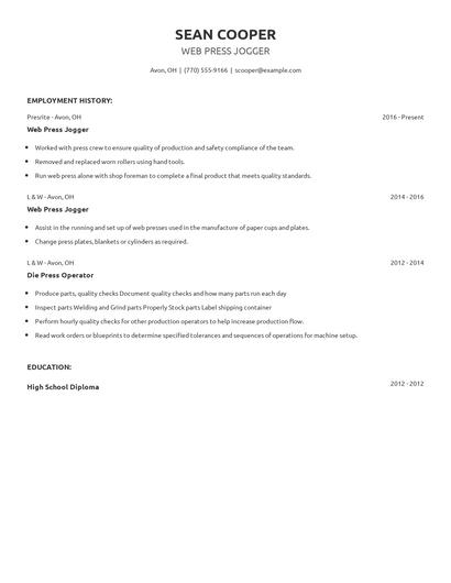 Web Press Jogger Resume