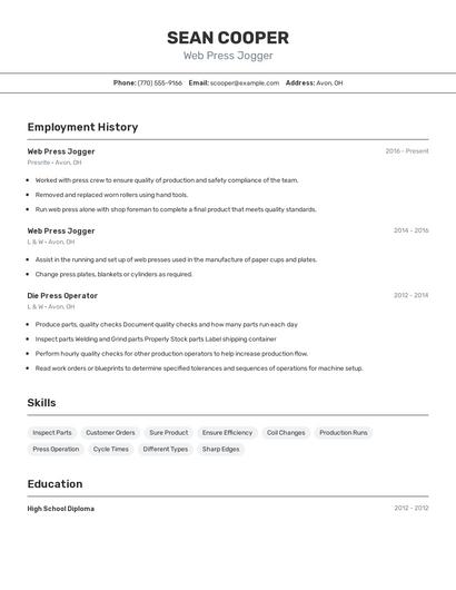 Web Press Jogger Resume