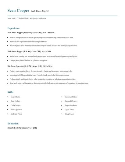 Web Press Jogger Resume