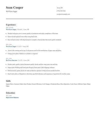 Web Press Jogger Resume