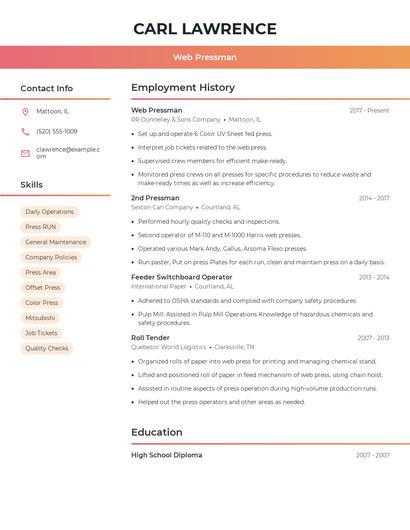 Web Pressman Resume