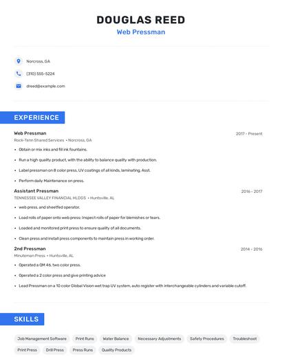 Web Pressman Resume