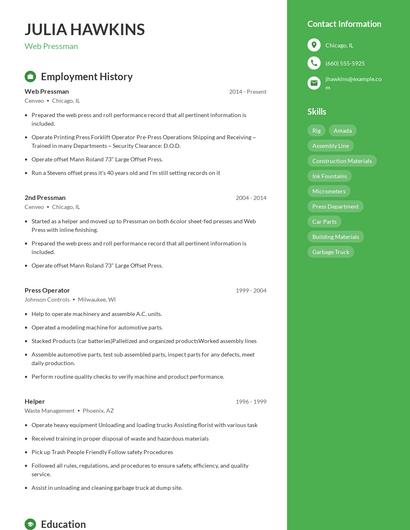 Web Pressman Resume