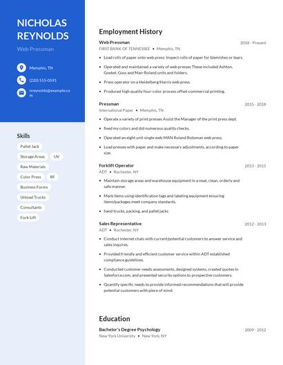 Web Pressman Resume