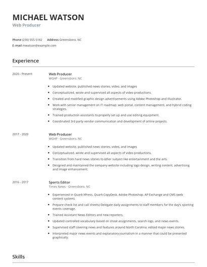 Web Producer Resume