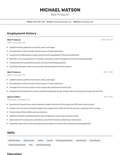 Web Producer Resume