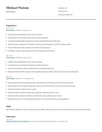 Web Producer Resume