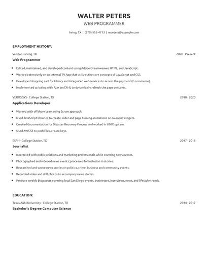 Web Programmer Resume
