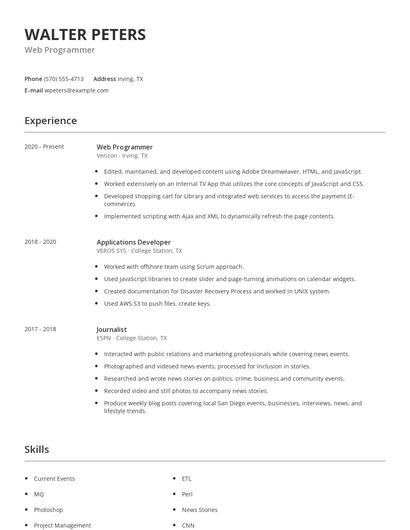 Web Programmer Resume