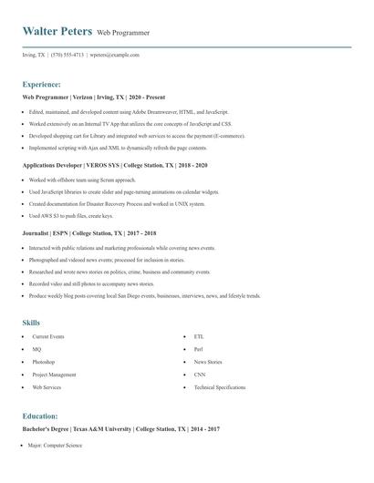 Web Programmer Resume