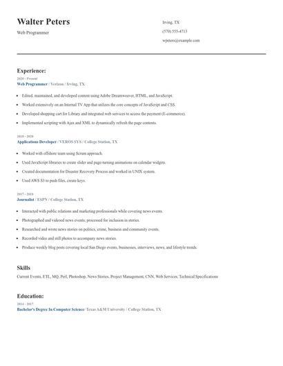 Web Programmer Resume