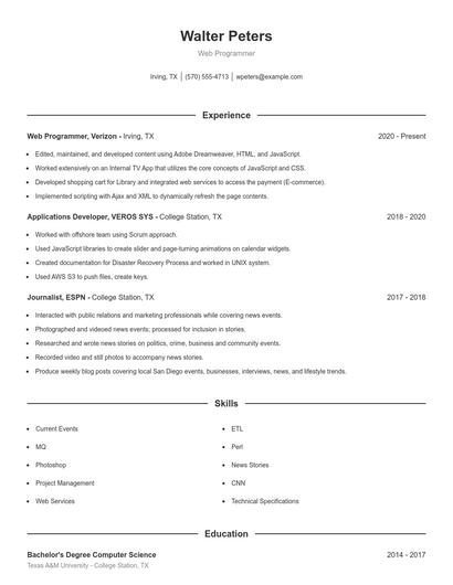 Web Programmer Resume