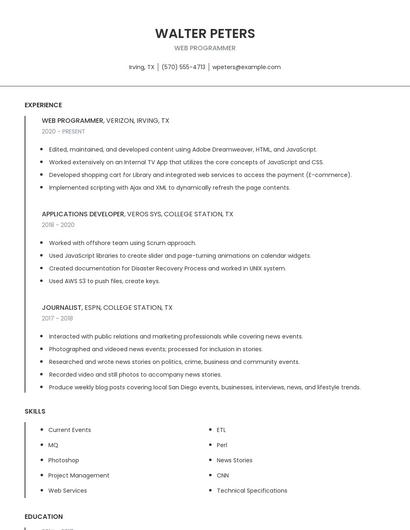 Web Programmer Resume