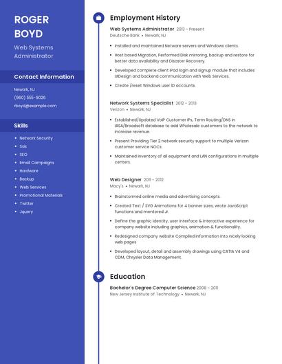Web Systems Administrator Resume
