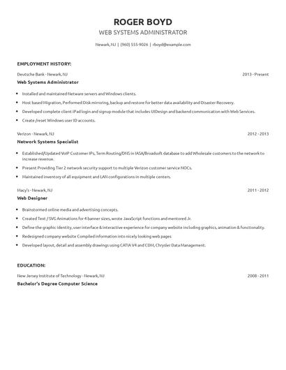 Web Systems Administrator Resume