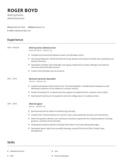 Web Systems Administrator Resume
