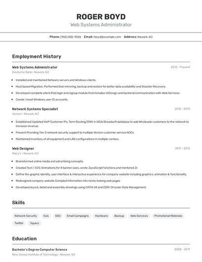 Web Systems Administrator Resume