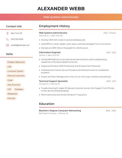 Web Systems Administrator Resume