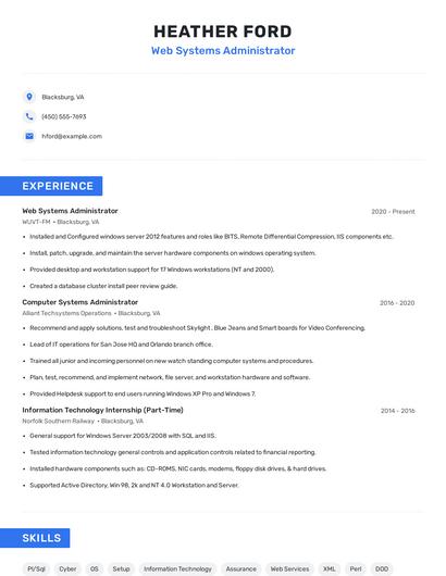Web Systems Administrator Resume