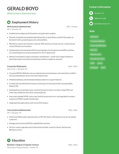 Web Systems Administrator Resume