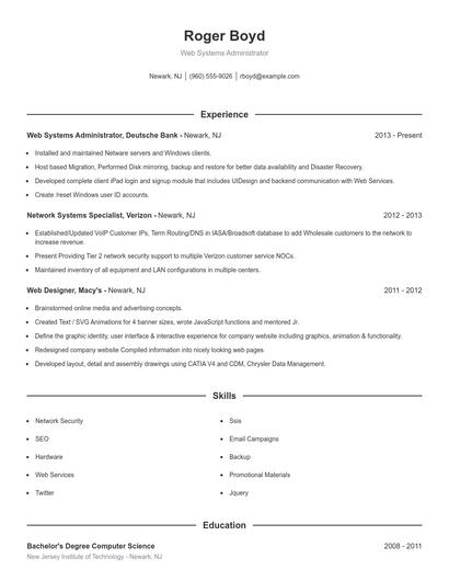 Web Systems Administrator Resume