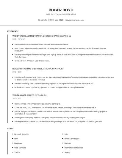 Web Systems Administrator Resume