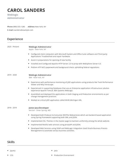 Weblogic Administrator Resume