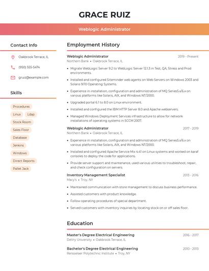 Weblogic Administrator Resume