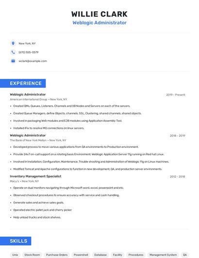 Weblogic Administrator Resume