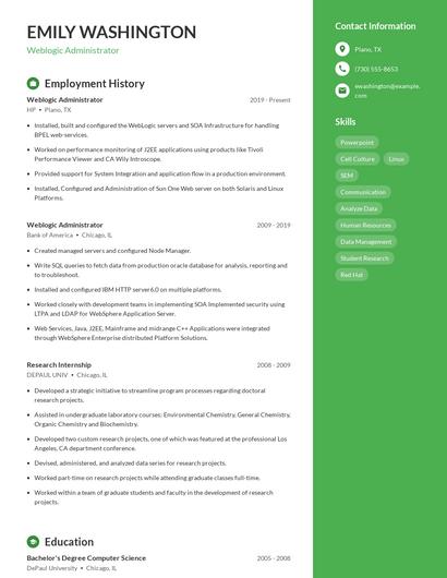 Weblogic Administrator Resume
