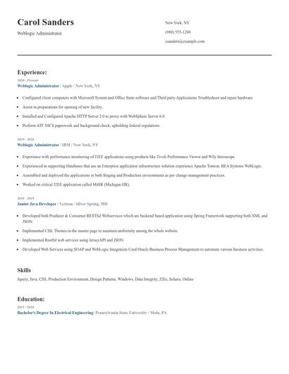 Weblogic Administrator Resume