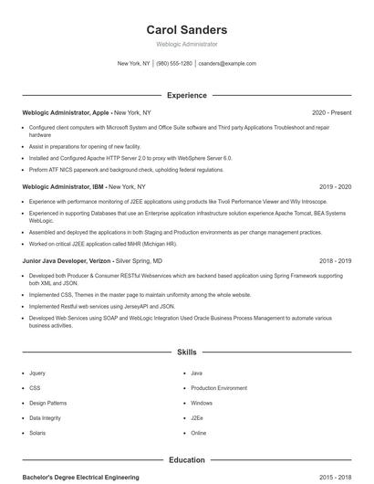 Weblogic Administrator Resume