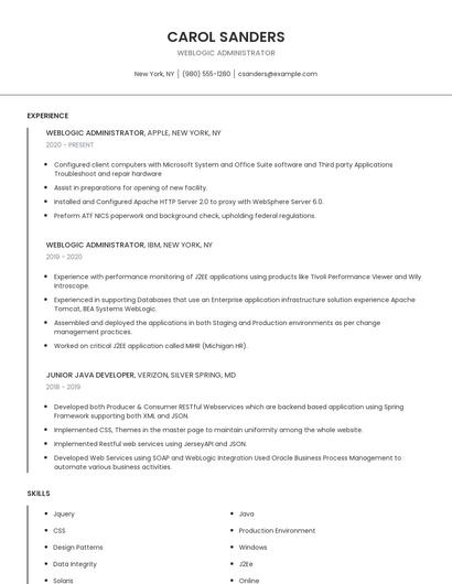 Weblogic Administrator Resume