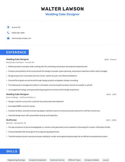 Wedding Cake Designer Resume