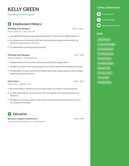 Wedding Cake Designer Resume