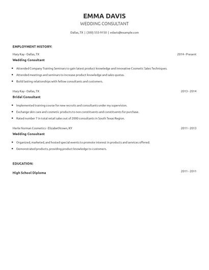 Wedding Consultant Resume
