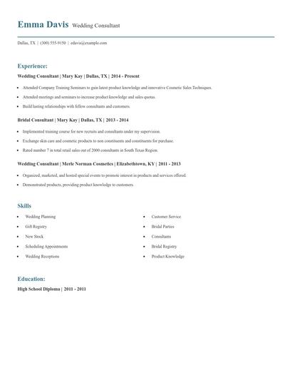 Wedding Consultant Resume