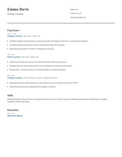 Wedding Consultant Resume