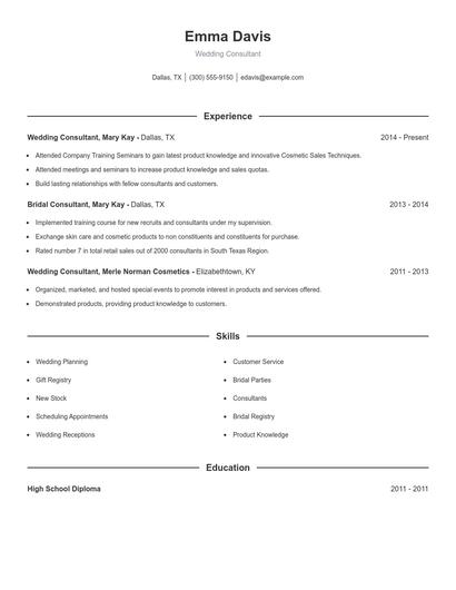 Wedding Consultant Resume