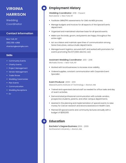 Wedding Coordinator Resume