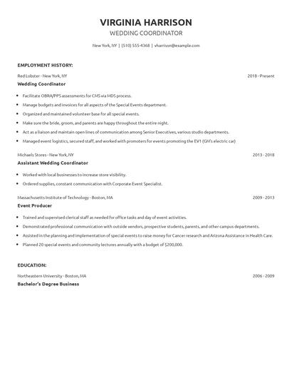 Wedding Coordinator Resume
