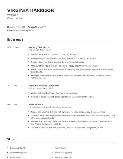 Wedding Coordinator Resume
