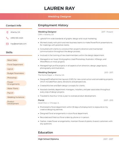 Wedding Designer Resume