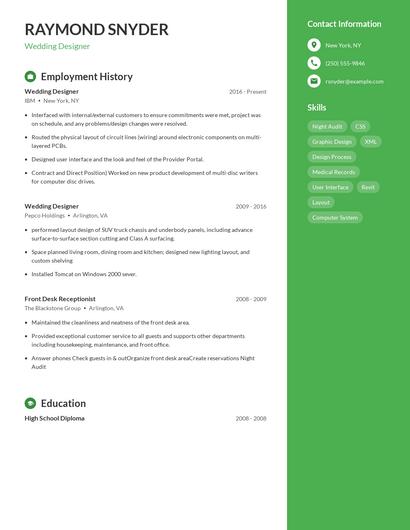 Wedding Designer Resume